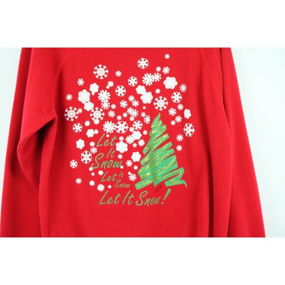 Vintage 90s Red Raglan Crewneck Sweatshirt Christmas L Ugly Granny Sweater - Picture 2 of 6